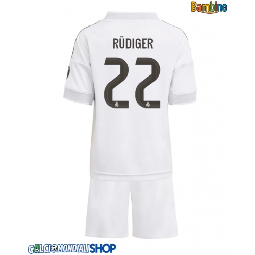 Maglie da calcio Real Madrid Antonio Rudiger #22 Prima Maglia Bambino 2025-26 Manica Corta + Pantaloni corti)